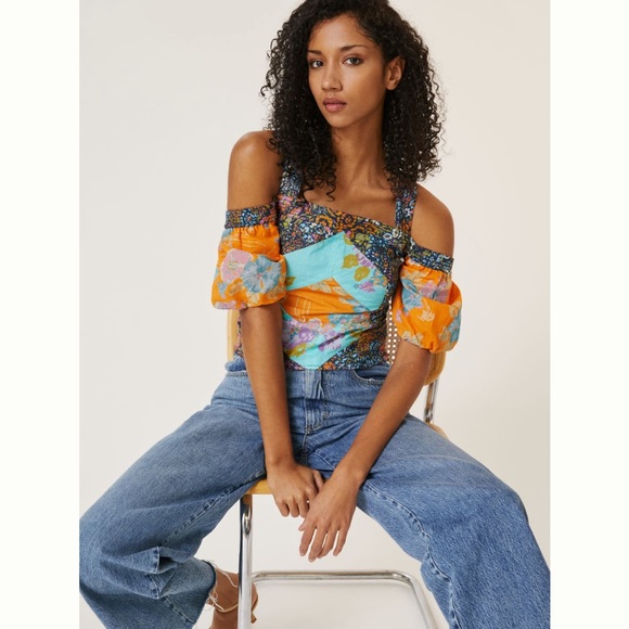 ✨ Anthropologie Patchwork Cropped Tank Sz L - Picture 2 of 9